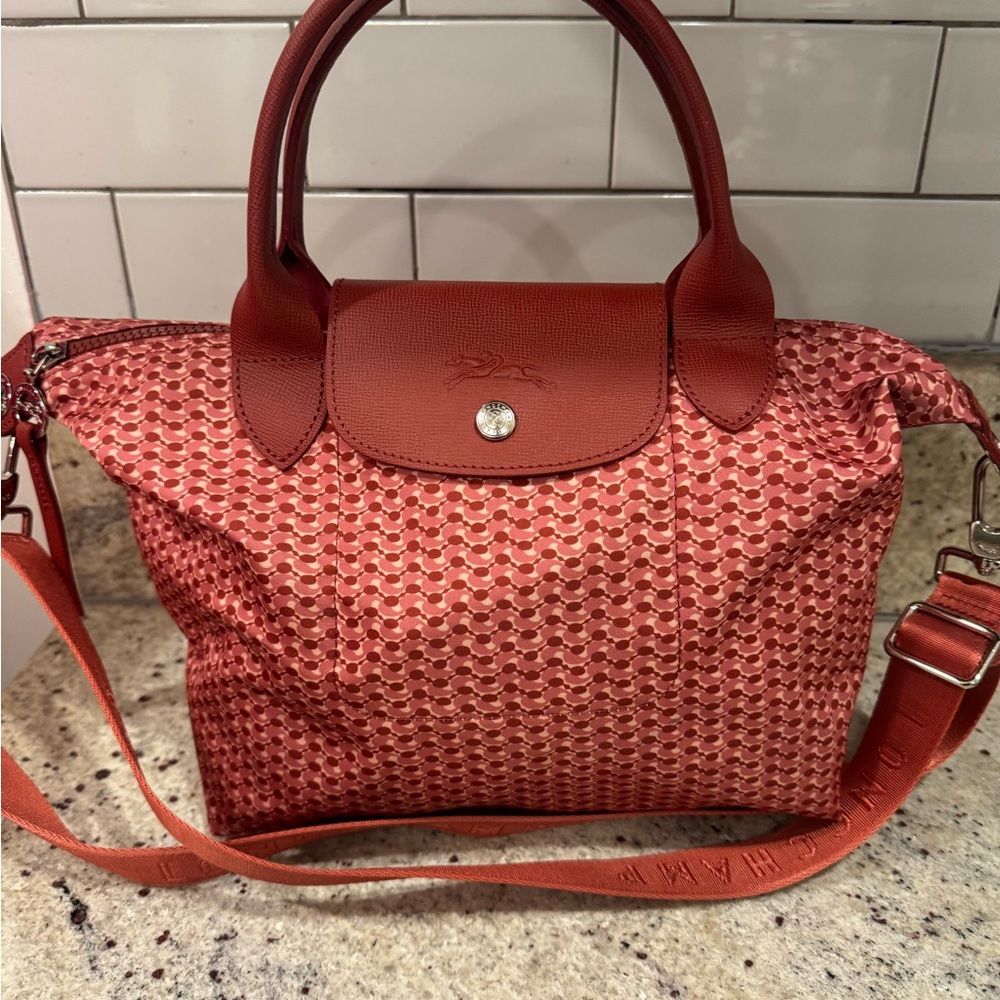 LONGCHAMP Print Tote Elegant antique Pink Handbag excellent condition - Picture 2 of 10